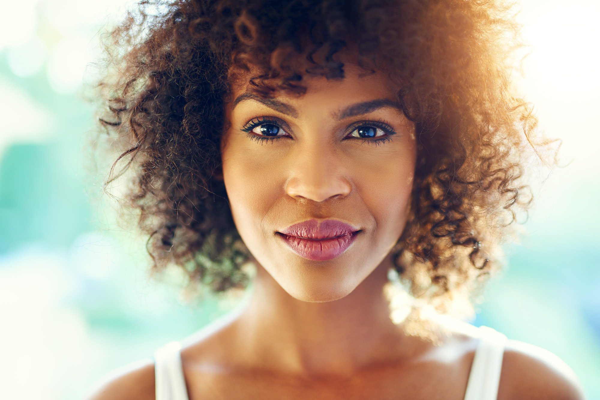 Beautiful black woman with curly hair