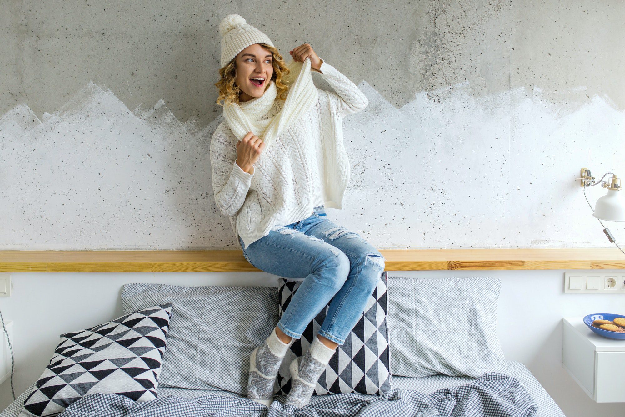 young woman in winter morning