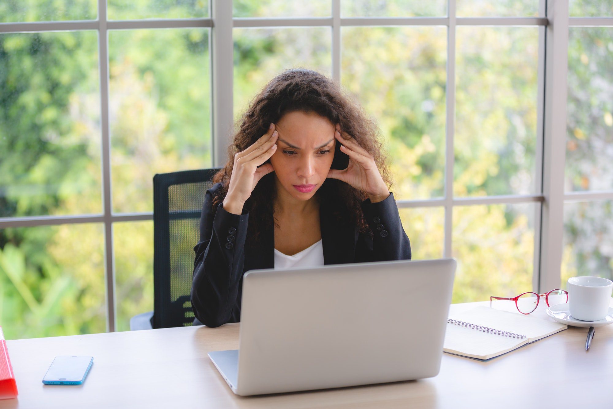 African American business woman with a problem from work, unhappy emotional concept