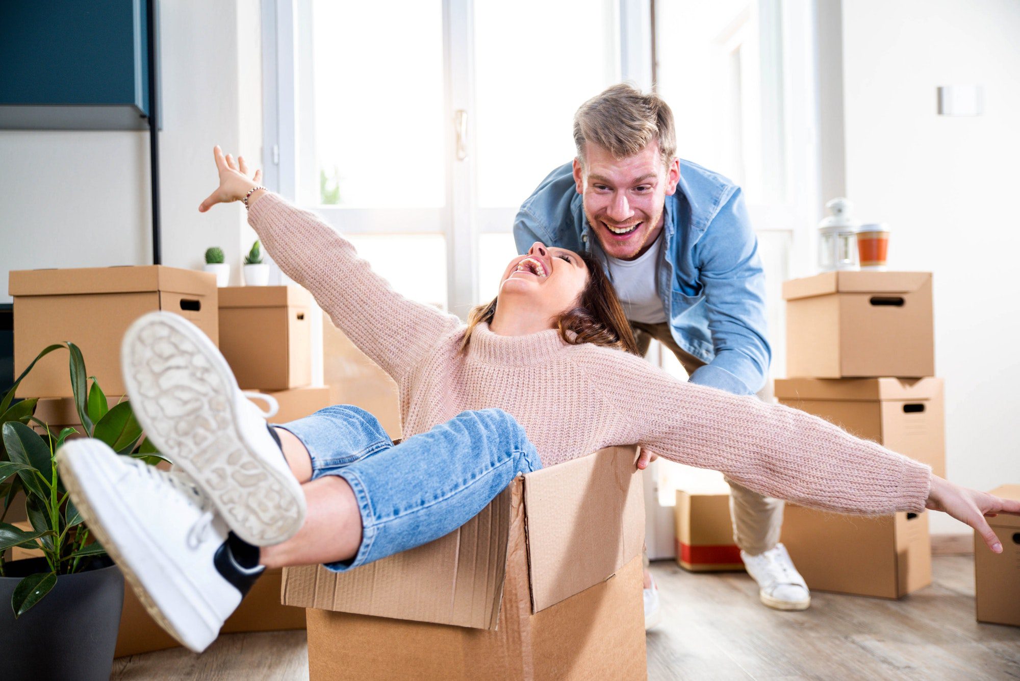 Happy family moving in new home