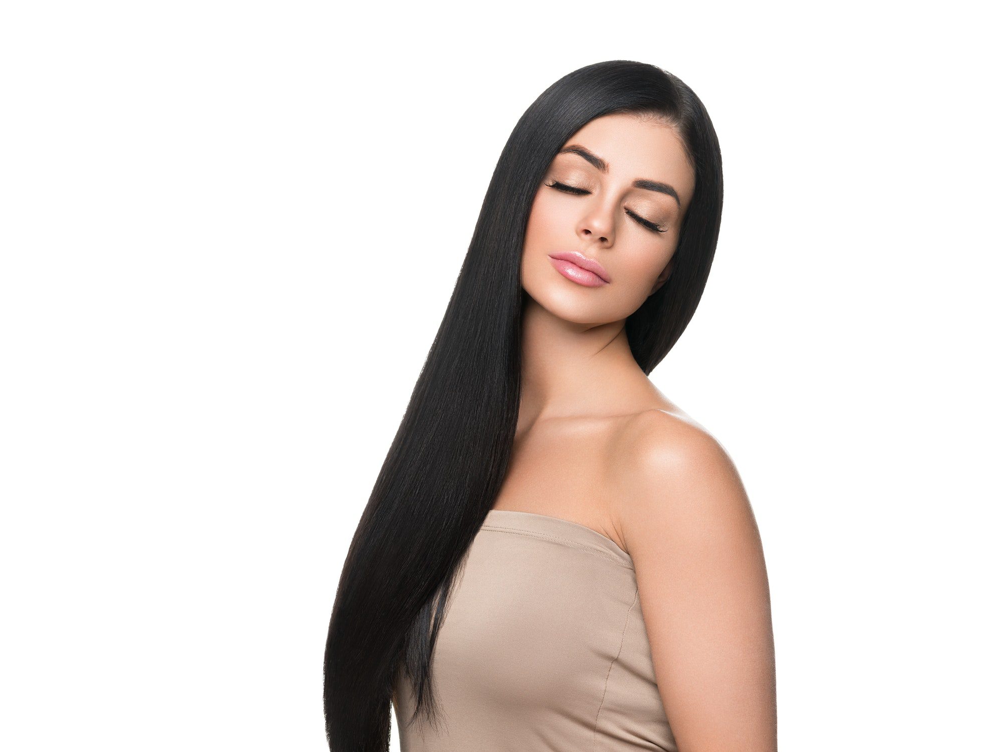 Beautiful long smooth black hair woman cosmetic concept portrait