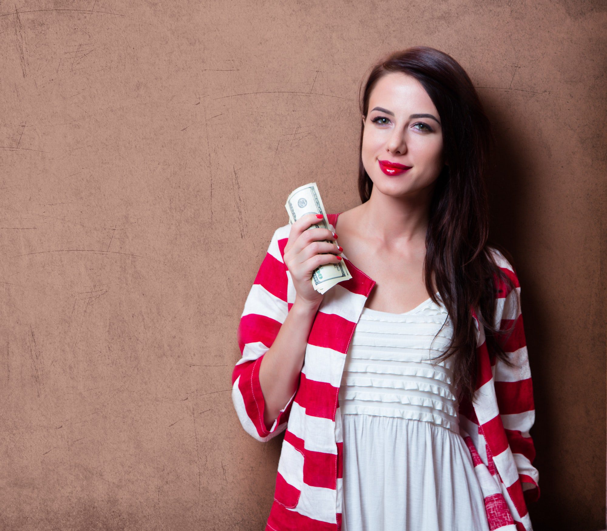 young woman with money