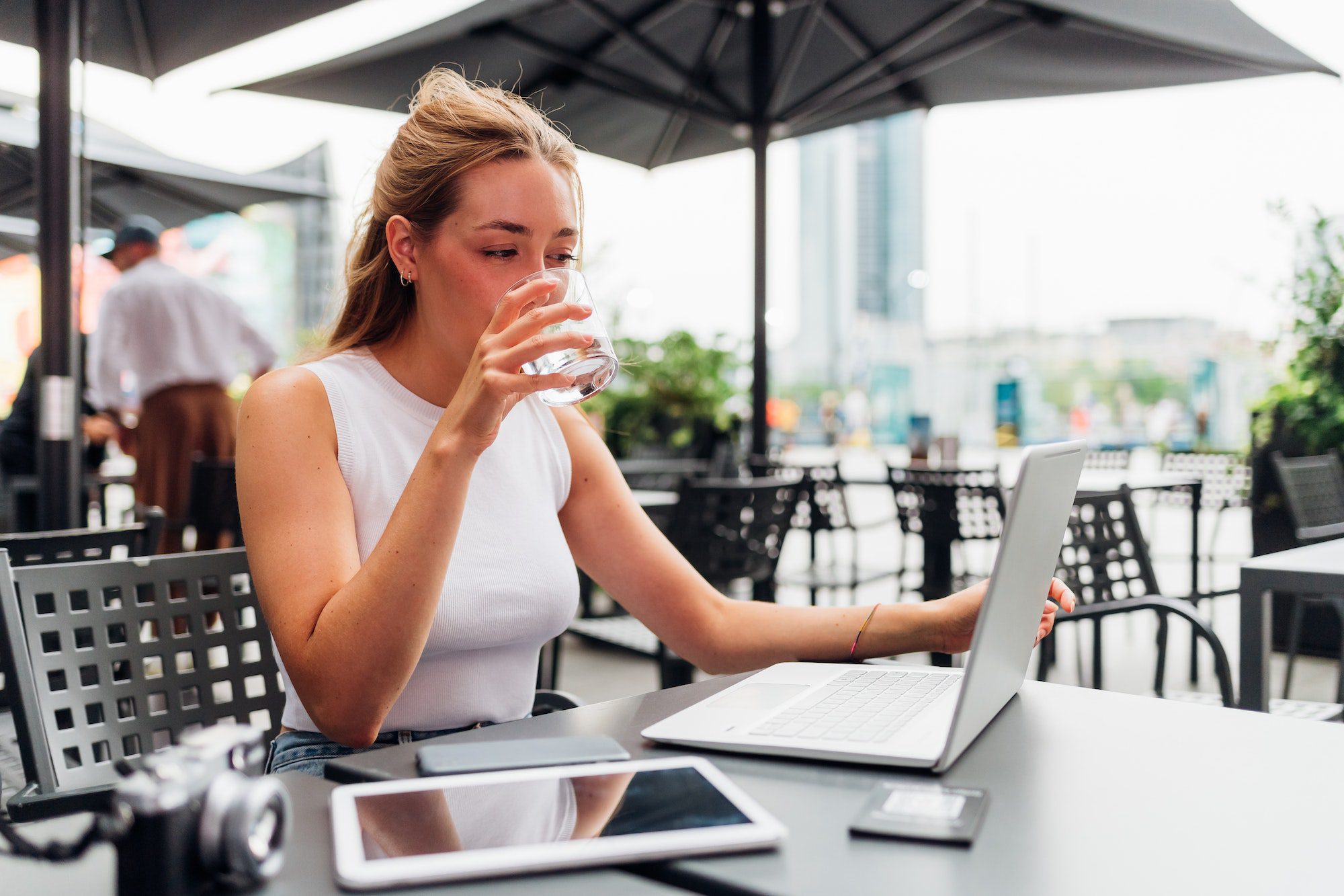 Young flexible worker business woman remote working