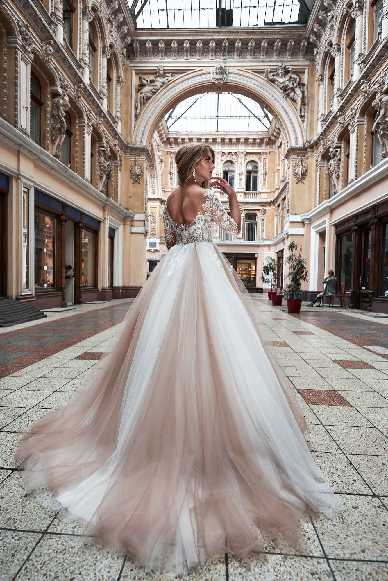 Beautiful delicate young woman, sexy bride in luxurious wedding dress