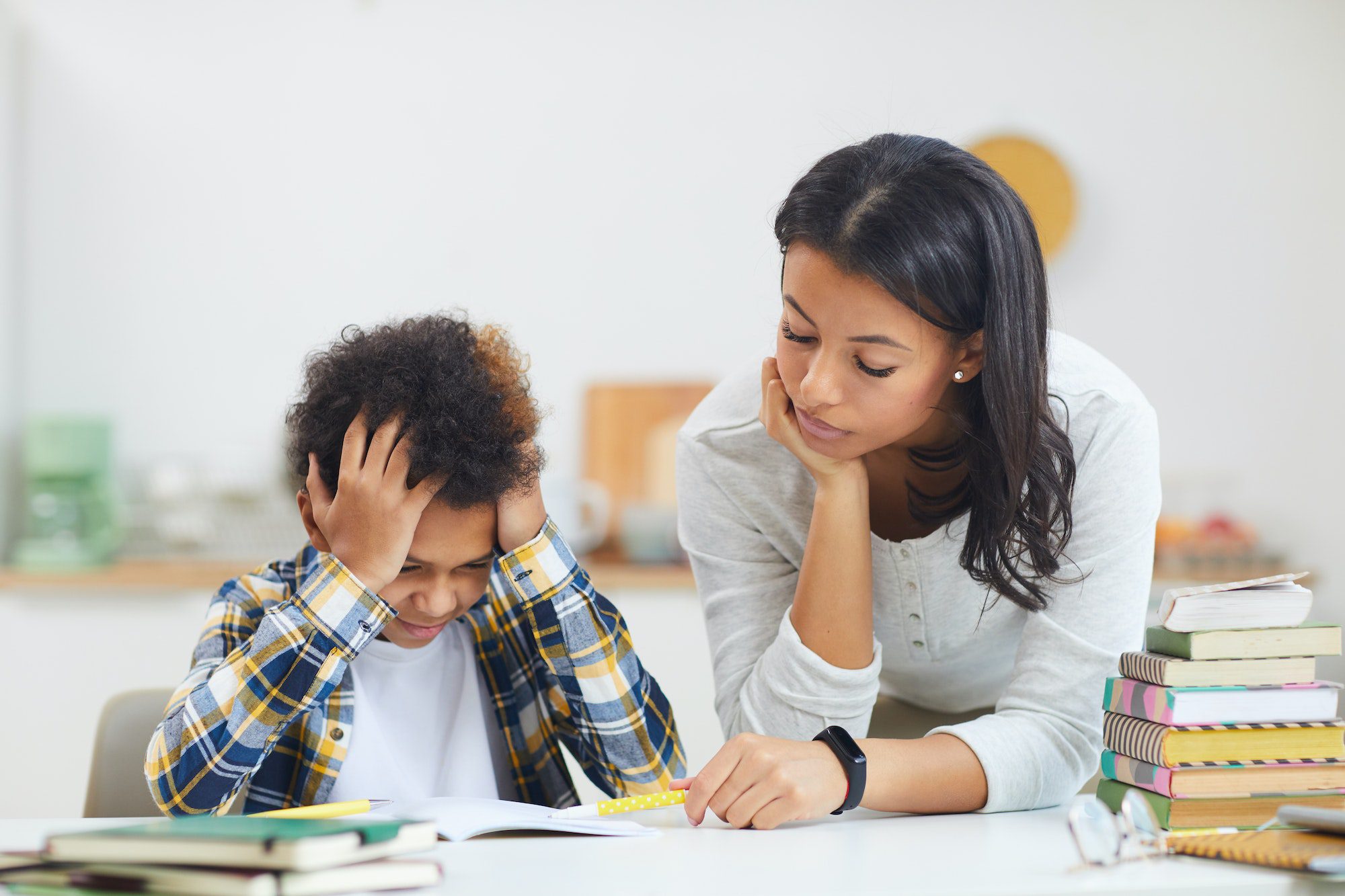 African-American Boy Struggling in School