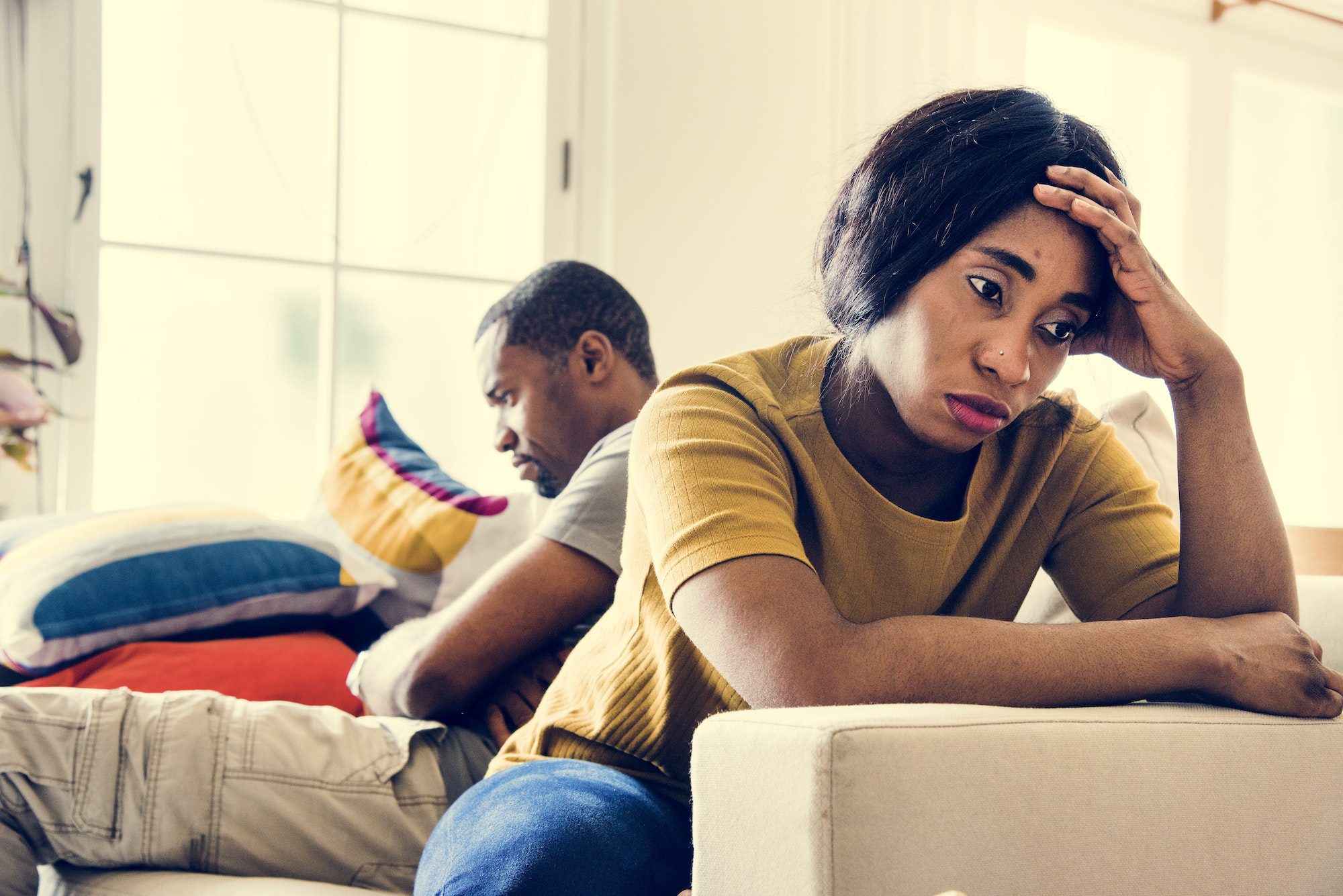 Black couple fighting and depressed